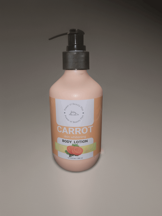 Nourishing carrot-infused body lotion in sleek packaging.